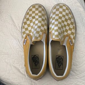 yellow checkered slip on vans